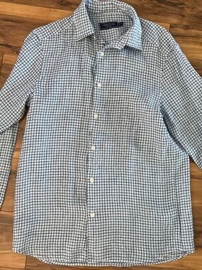 Men's Blue and White Checked Button-Down Shirt